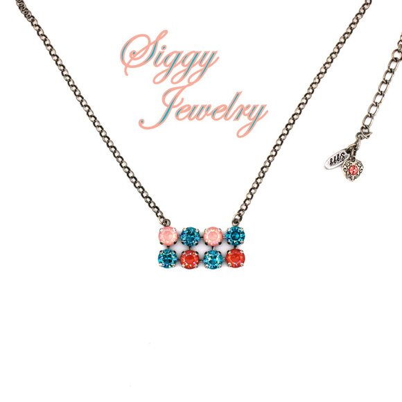 Coral Breeze Centerpiece Necklace, Genuine Austrian Crystals in Corals and Teal - Picture 4 of 7